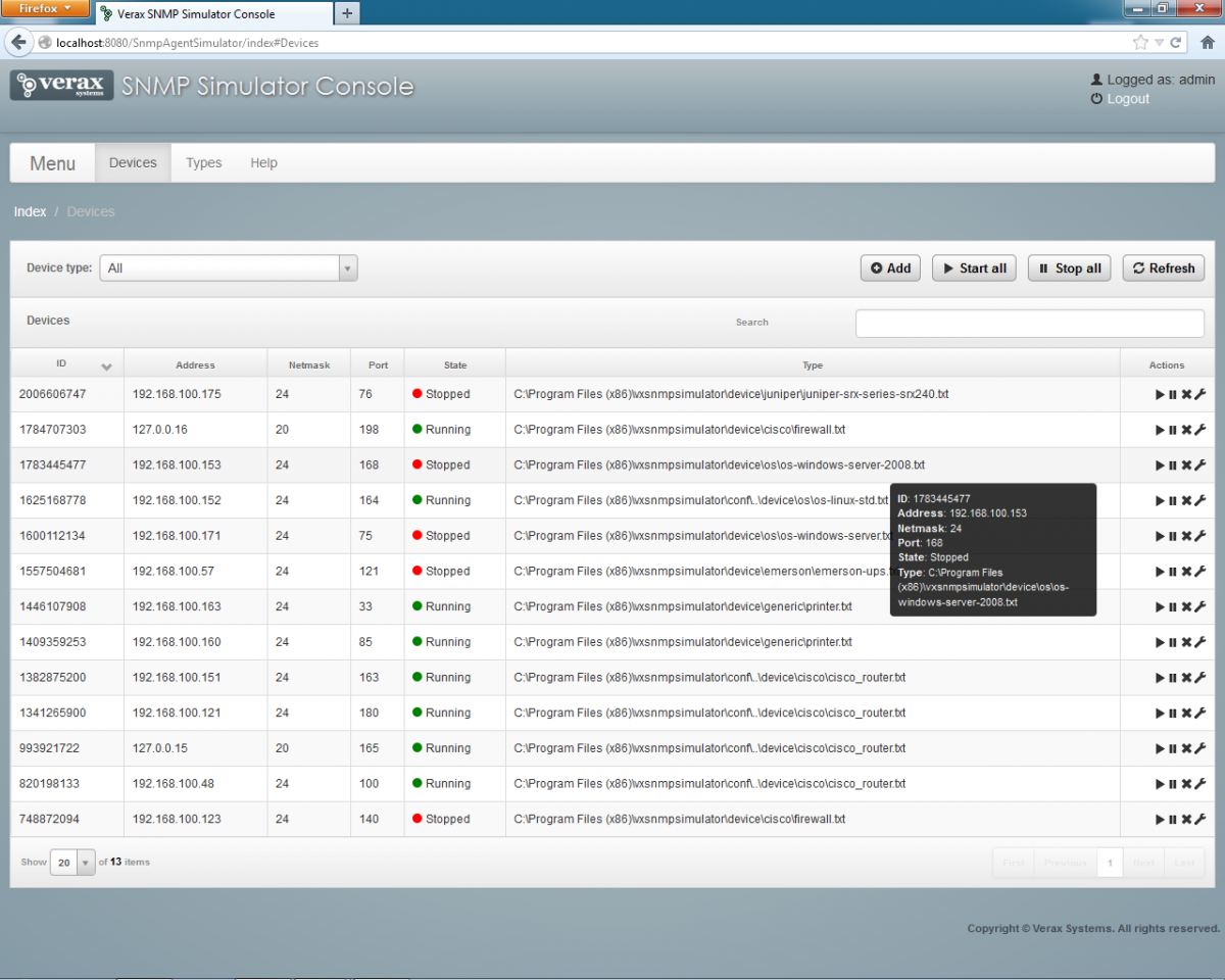 Snmp network simulator verax systems